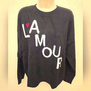 NWT Loft Ladies Black L'Amour Crewneck Sweater